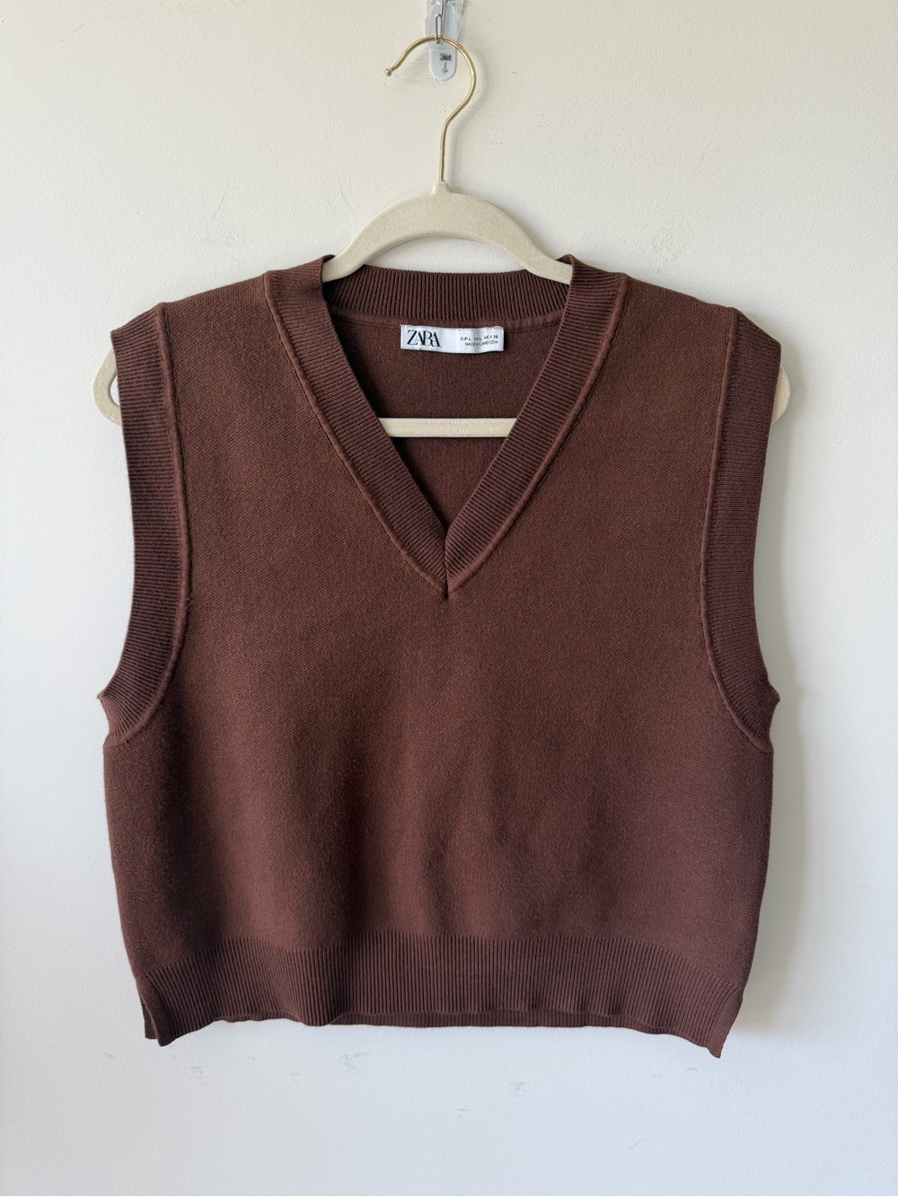 Zara Brown V-Neck Knit Sweater Vest